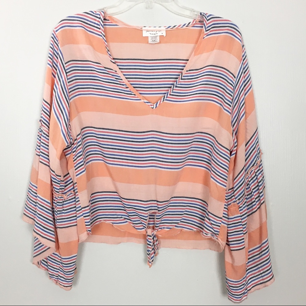 Lavender Fields Top Womens Medium‎ Pink Orange Boho Striped Crop Top